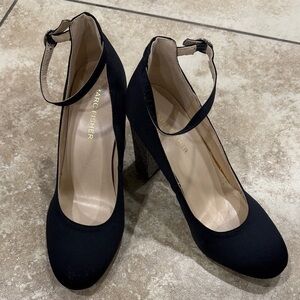 Marc Fisher Black Ankle Strap Block Heels